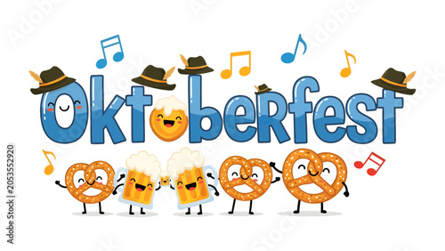 Bild auf Leinwand Oktoberfest Celebration: A vibrant and whimsical illustration depicts the essence of Oktoberfest with animated pretzels and beer steins dancing joyfully