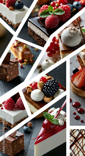 a montage of mouthwatering French patisserie, cakes and sweet treats images in a grid formation separated by a white keyline creating a dynamic layout