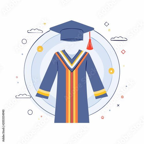Graduation Gown and Cap Illustration