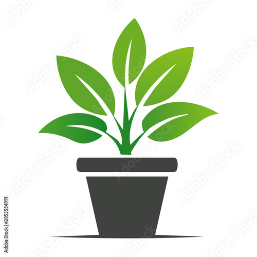 Green potted plant icon with gradient leaves