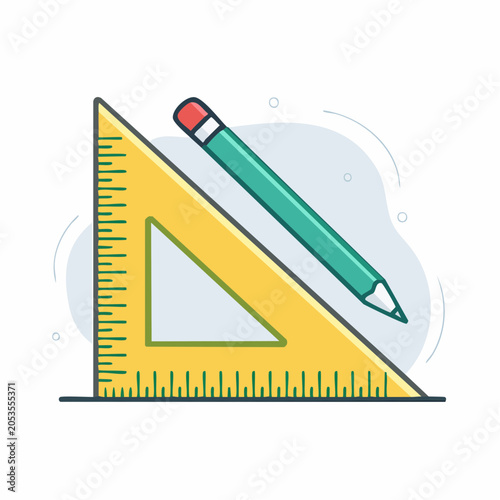 Triangle Ruler and Pencil Illustration
