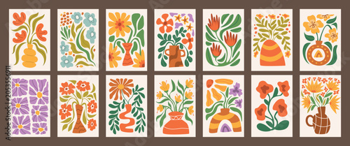 Obraz na plátně Flower pattern with abstract floral shapes and organic plant forms