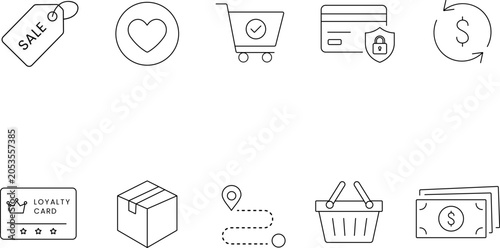 Ecommerce Flat Line Art Vector Icon Set