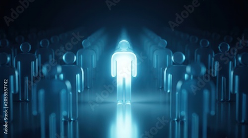 A glowing figure represents the early adopter segment in a crowd of people.