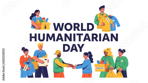 Foto World Humanitarian Day Celebration: Diverse individuals united in compassion, actively participating in humanitarian efforts to support those in need