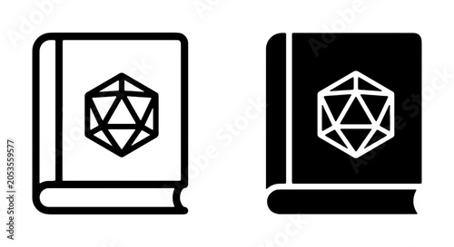 Photos D20 Dice Book Icons, Role Playing Game Manual, Fantasy Adventure Guide