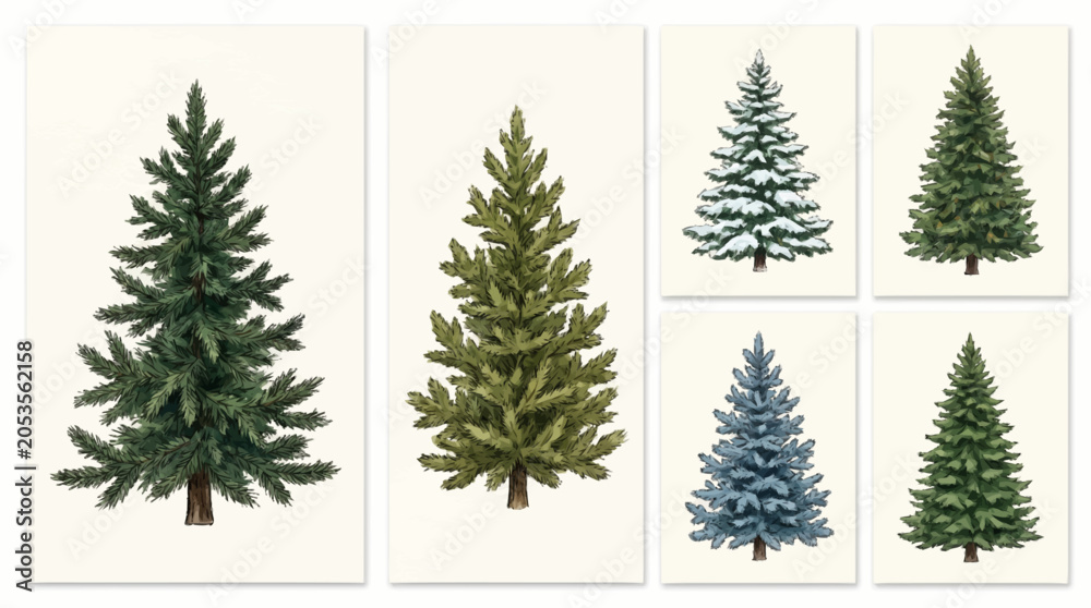 Obraz premium A collection of various pine tree illustrations.