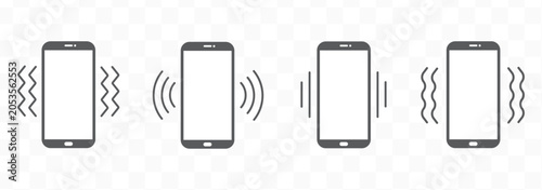 Foto Set of ringing smartphone icons, vibrating mobile phones in black solid and outl