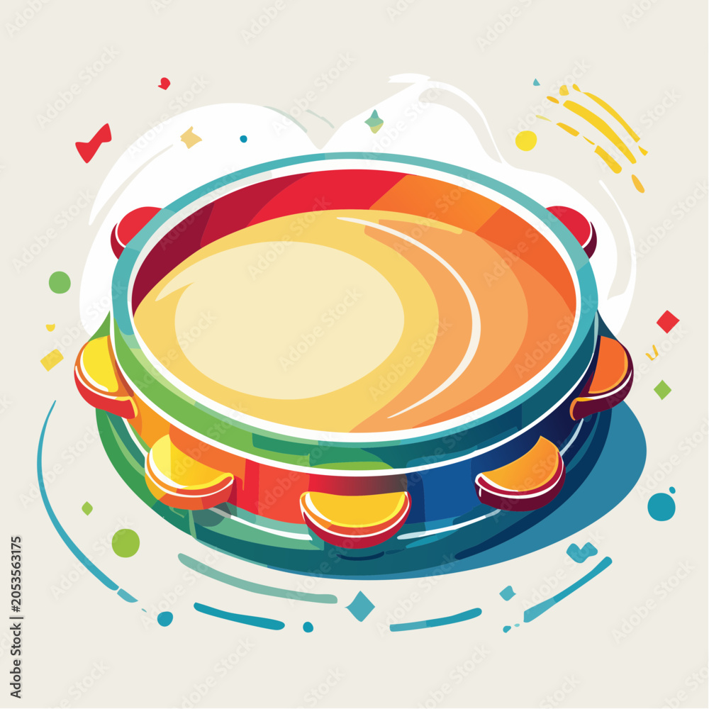 Fototapeta premium Colorful Tambourine Illustration with Confetti