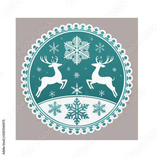 Vintage Deer Illustration with Snowflakes