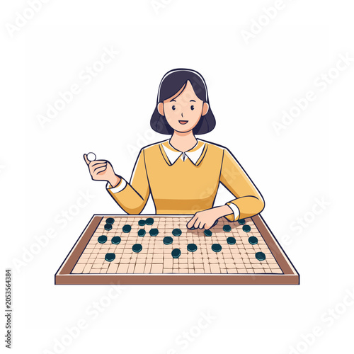 Woman Playing Go Strategy Game