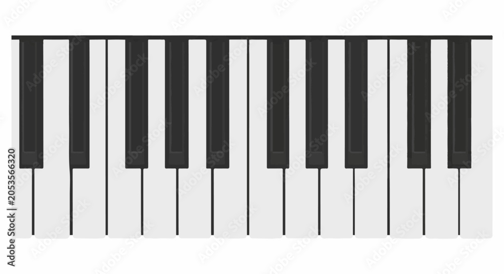 Fototapeta premium A close-up, top-down view of black and white piano keys, rendered in a flat, graphic style