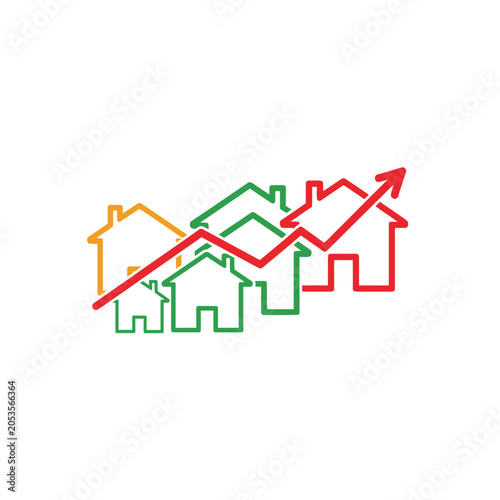 Real Estate Market Growth Upward Trend Houses Graph.