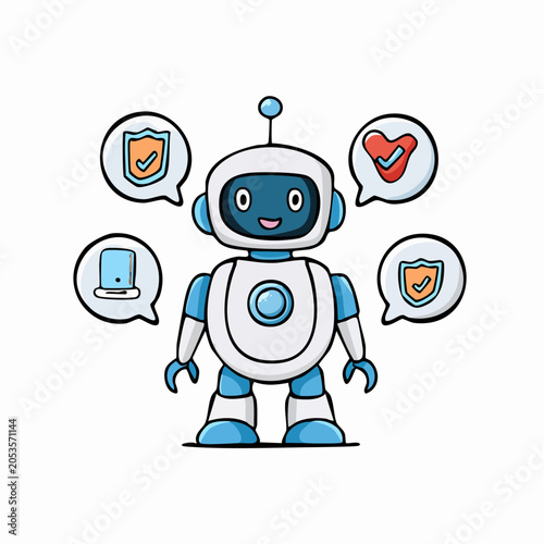 AI Cybersecurity Chatbot Protecting User Data and Digital Privacy Vector Illustration