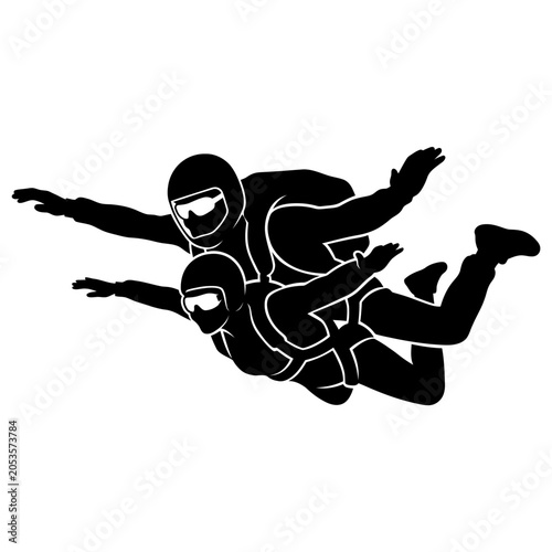 Картината върху платно Black silhouette vector set of skydivers in freefall positions, ideal for extreme sports, parachuting, and adventure-themed projects
