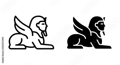 Foto Winged Sphinx Icons, Ancient Egyptian Mythology, Mythical Creature Vector Art