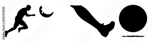 Black silhouette, white background: football set with simple line art design featuring sketches, drawings, vector graphics with minimalist and simple illustrations