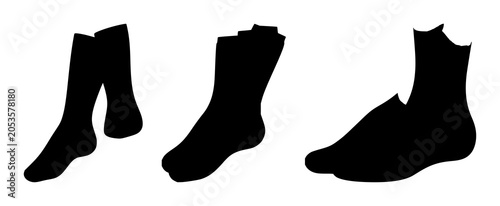 Black silhouette, white background: pair of socks set with simple line art design featuring line art, illustrations, graphic resources with vector and design elements
