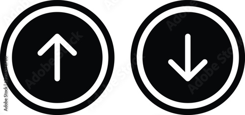 Black and white circular with up and down arrows up arrow circle symbol