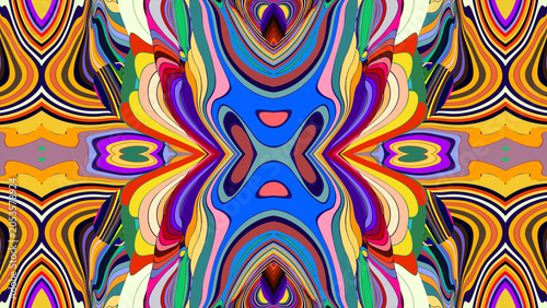 Colorful abstract kaleidoscope pattern with vibrant swirling shapes