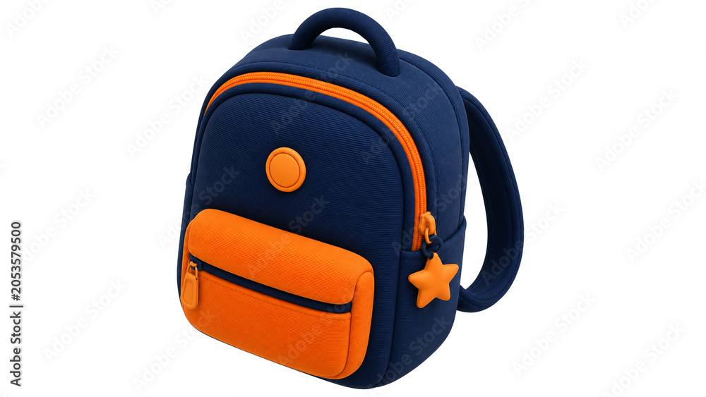 Naklejka premium 3D School Bag Blue Orange Star Back to School Render 