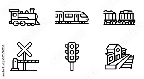 Train icon set, outline style, white background