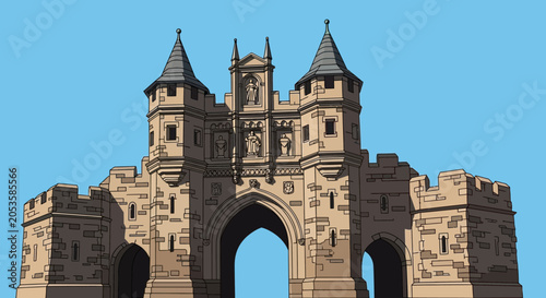 Fotografie Illustration of a Medieval Stone Gatehouse Entrance