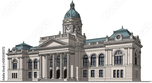 Tableau sur toile Illustration of a Neoclassical Courthouse Building