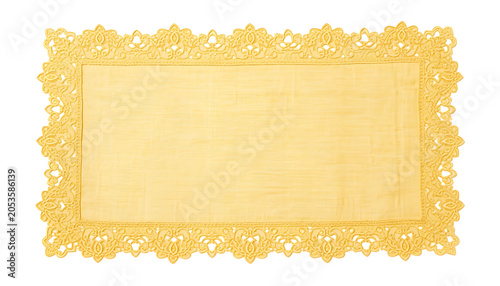 Elegant Golden Lace Rectangular Frame Isolated on White Background