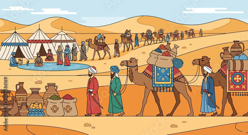 Obraz na plátně Ancient Silk Road Desert Caravan Scene
