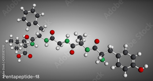 Fotografie Pentapeptide-18 molecule, anti-wrinkle neuropeptide chemical structure, active cosmetic ingredient for eye care, expression lines reducer, skin firmness peptide formula