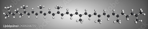Fotografie Lycopene carotenoid tetraterpene molecule, tomato extract prostate support supplement, cardiovascular health active ingredient