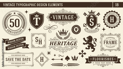 Fotografía Vintage typographic design element vector set with anniversary heritage frame ri