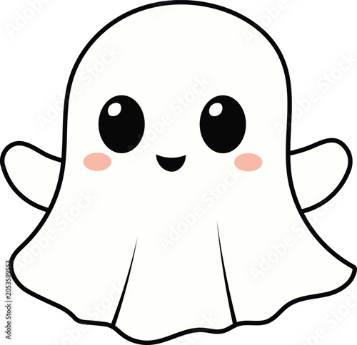 Slika na platnu Cute cartoon ghost character with big eyes and smiling face  white ghost with ro