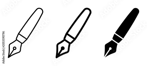Quadro su tela Fountain Pen Icons: Classic Writing Tools, Ink Pen Symbols, Calligraphy Nib Desi