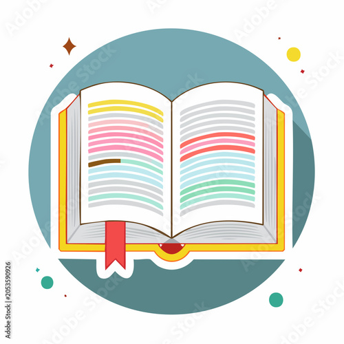 Open Book with Colorful Highlights and Bookmark