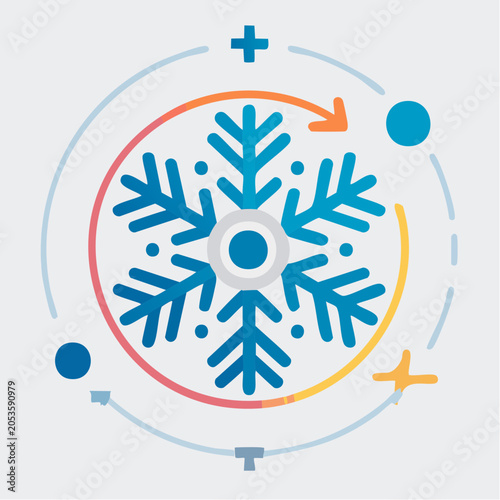 Stylized Snowflake Icon with Circular Arrows and Plus Sign