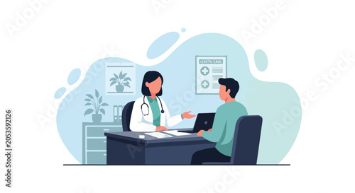 Obraz na płótnie Doctor Consulting Patient in Medical Clinic Discussing Vector Illustration, Heal