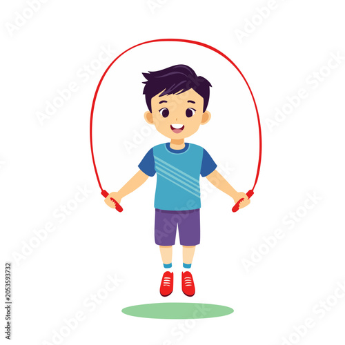 Cartoon boy jumping rope illustration