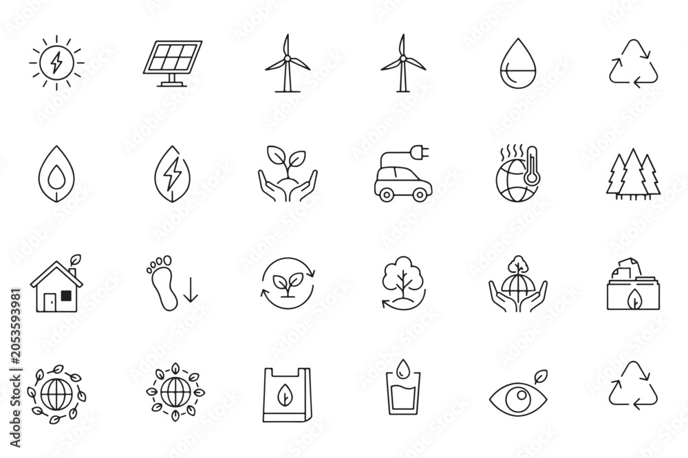 Fototapeta premium Set of environmental and renewable energy icons lightning