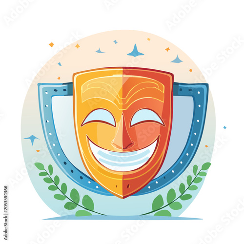 Theater Mask with Shield and Laurel Wreath