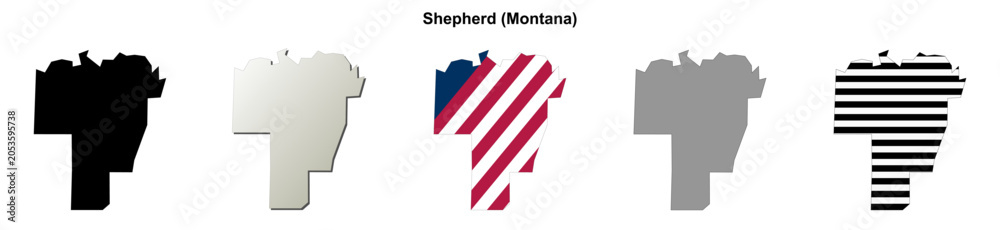 Fototapeta premium Shepherd (Montana) blank outline map set