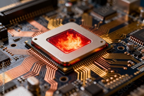 Glowing fire inside a computer processor