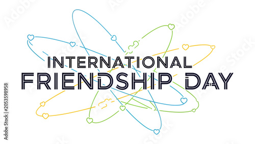 Canvas-taulu International Friendship Day Celebration: A graphic illustrating the concept of International Friendship Day with interconnected hearts and orbiting lines, symbolizing global unity and connection