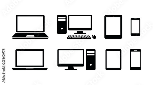 Digital Device Icons Collection Featuring Laptop Computer Tablet And Smartphone