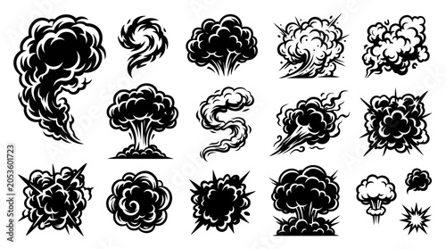 Fotografija Set of Comic Book Style Smoke Cloud and Explosion Blast Vector Illustrations
