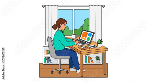 Woman Working on Laptop Computer.