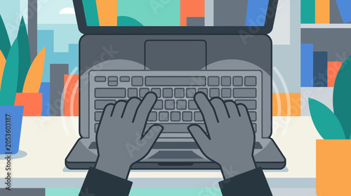 Hands on computer keyboard typing.