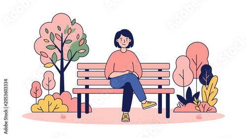 Woman Sitting on Park Bench.