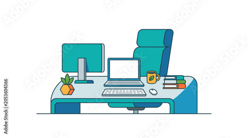 Office Desk With Computer Setup.